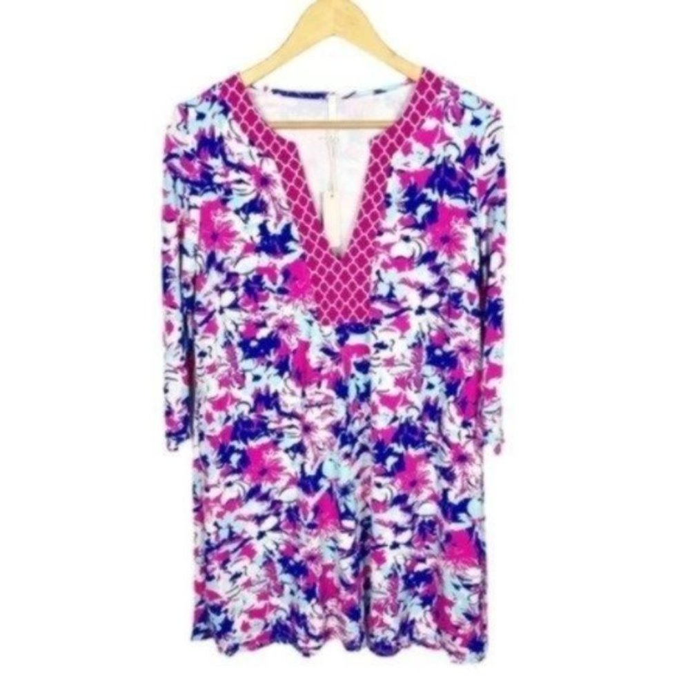 Pink Blush Floral Quartrefoil 3/4 Sleeve Dress NEW